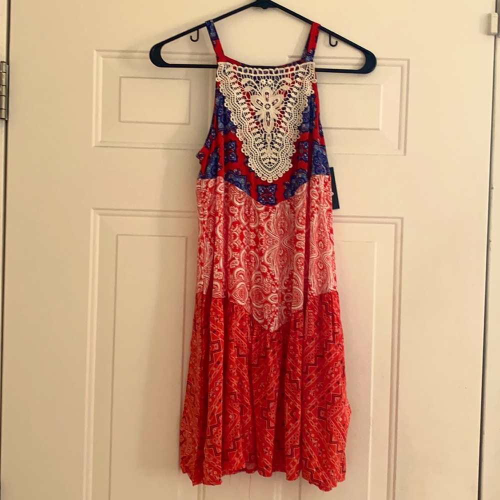 Girls size 10-12 (L) sundress. Red/white/blue.